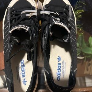 Adidas Black Canvas Sneakers with Blue Logo